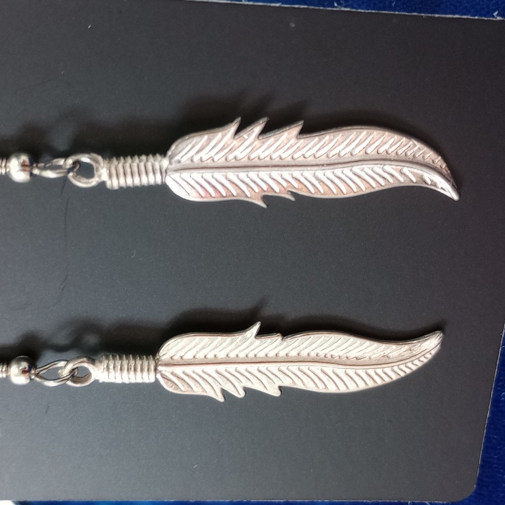 Sterling Silver Feather Dangle Earrings - Picture 11 of 12